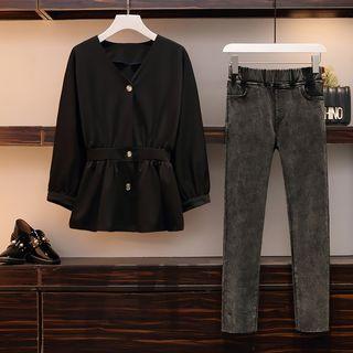 V-neck Blouse / Skinny Jeans / Set