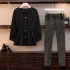 V-neck Blouse / Skinny Jeans / Set