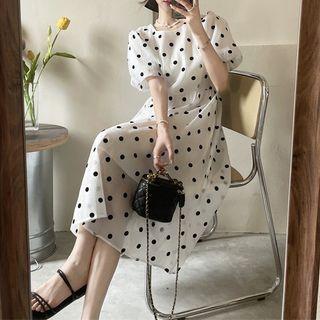 Puff-sleeve Dot A-line Dress