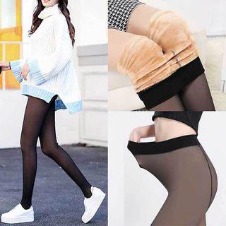 Fleece-lined Stirrup Leggings Transparent - Black - One Size
