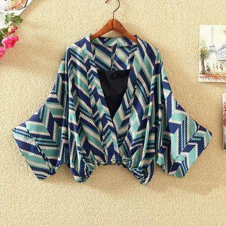 Patterned Elbow Sleeve Chiffon Top