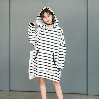 Long-sleeve Striped Hooded Dress