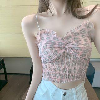 Leopard Print Twist Cropped Camisole Top