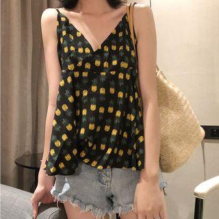 Spaghetti Strap Pineapple Print Top As Shown In Figure - One Size