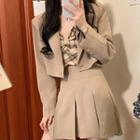 Cropped Blazer / Plaid Camisole Top / Mini Skirt