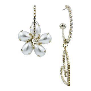 Rhinestone Asymmetric Hoop Earrings One Size
