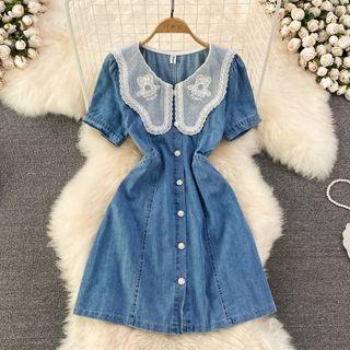 Lace Collar Denim A-line Dress
