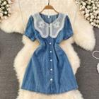 Lace Collar Denim A-line Dress