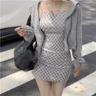 Cropped Zip Hoodie / Checkerboard Strappy Mini Sheath Dress