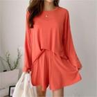 Set: Drop-shoulder T-shirt + Band-waist Shorts