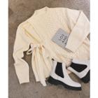 Mock-neck Tie-front Cable-knit Sweater