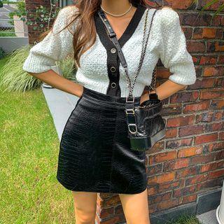 Croc-grain A-line Mini Skirt