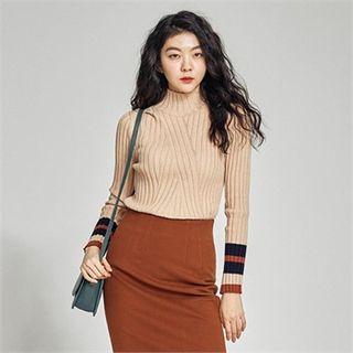 Striped Sleeve Ribbed Sweater