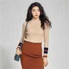 Striped Sleeve Ribbed Sweater