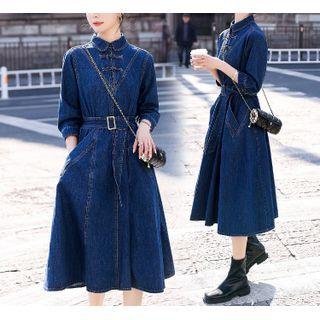 Long-sleeve Frog Buttoned Denim Dress
