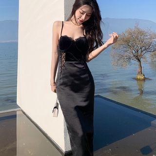 Spaghetti Strap Lace Panel Maxi Bodycon Dress