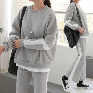 Set: Piped Fleece-lined Pullover + Boot-cut Pants