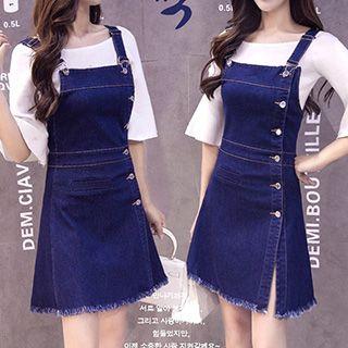 Frayed Hem A-line Denim Pinafore Dress