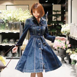 Buttoned A-line Denim Dress