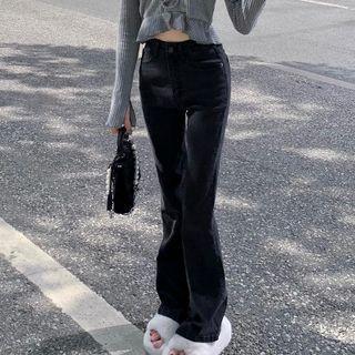 Buttoned Hem Bootcut Jeans