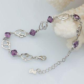 Heart Faux Crystal Bracelet Purple Faux Crystal - Silver - One Size