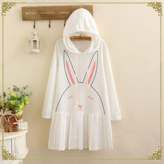 Long-sleeve Rabbit Print Hoodie Dress