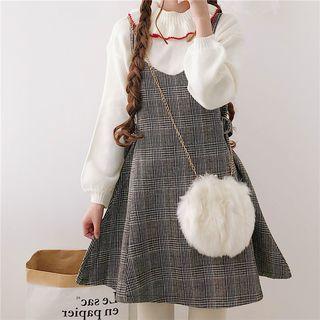 Frill Collar Sweater / Plaid A-line Jumper Dress