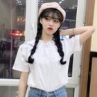 Short-sleeve Heart Embroidered Top