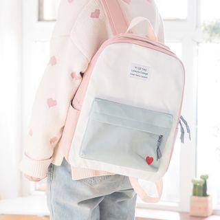Color Panel Heart Embroidered Backpack