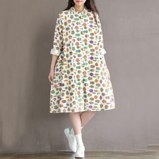 Long-sleeve Cartoon Print Shirt Dress