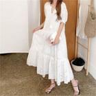 Tassel-trim Eyelet-lace Tiered Dress White - One Size