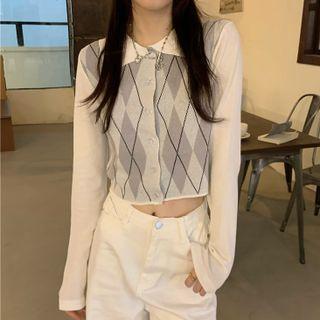 Button-up Argyle Knit Top (various Designs)
