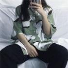 Elbow-sleeve Camo Blouse Camouflage - One Size