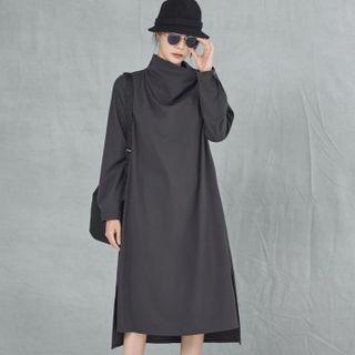 Funnel-neck Midi Shift Dress