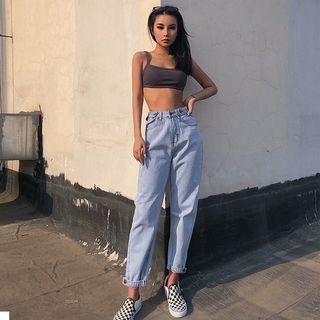 Tab-hem Straight-cut Jeans