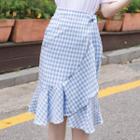 Ruffle-hem Gingham Midi Wrap Skirt