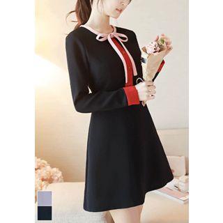Bow-front Color-block A-lint Dress