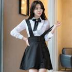 Set: Long-sleeve Shirt + Suspender Mini A-line Skirt