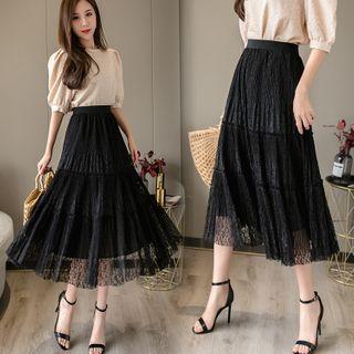 Tiered Lace Midi A-line Skirt