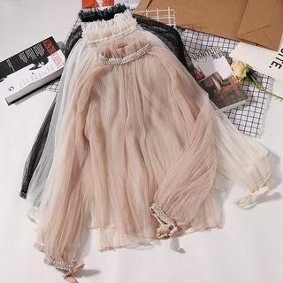 Set: Long-sleeve Beaded Top + Camisole Top