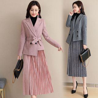 Set: Double Breasted Coat + Pleated Midi Skirt