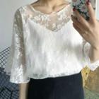 Set: Bell-sleeve Lace Top + Strap Top