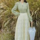 Long-sleeve Mock Two-piece Lace Maxi A-line Dress