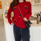Round-neck Ball-accent Knit Sweater