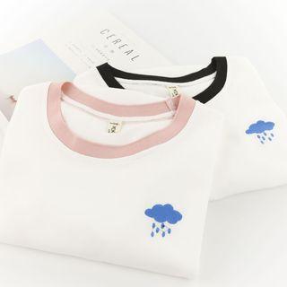 Embroidered Contrast Trim Short-sleeve T-shirt
