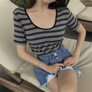 Short-sleeve Striped T-shirt Top - Stripes - One Size