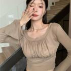 Cuffed Sleeve Ruched Cropped Top