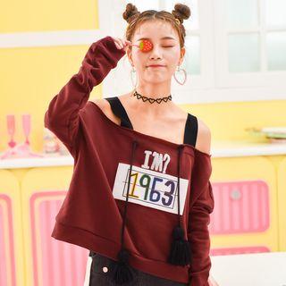 Tasseled Open Shoulder Long-sleeve Sweatshirt