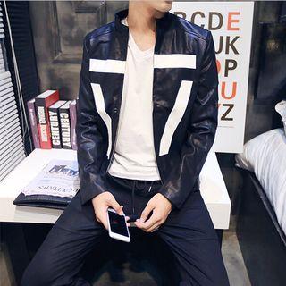 Faux Leather Zip Printed Jacket