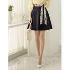 Plus Size Mini Flare Skirt With Printed Sash